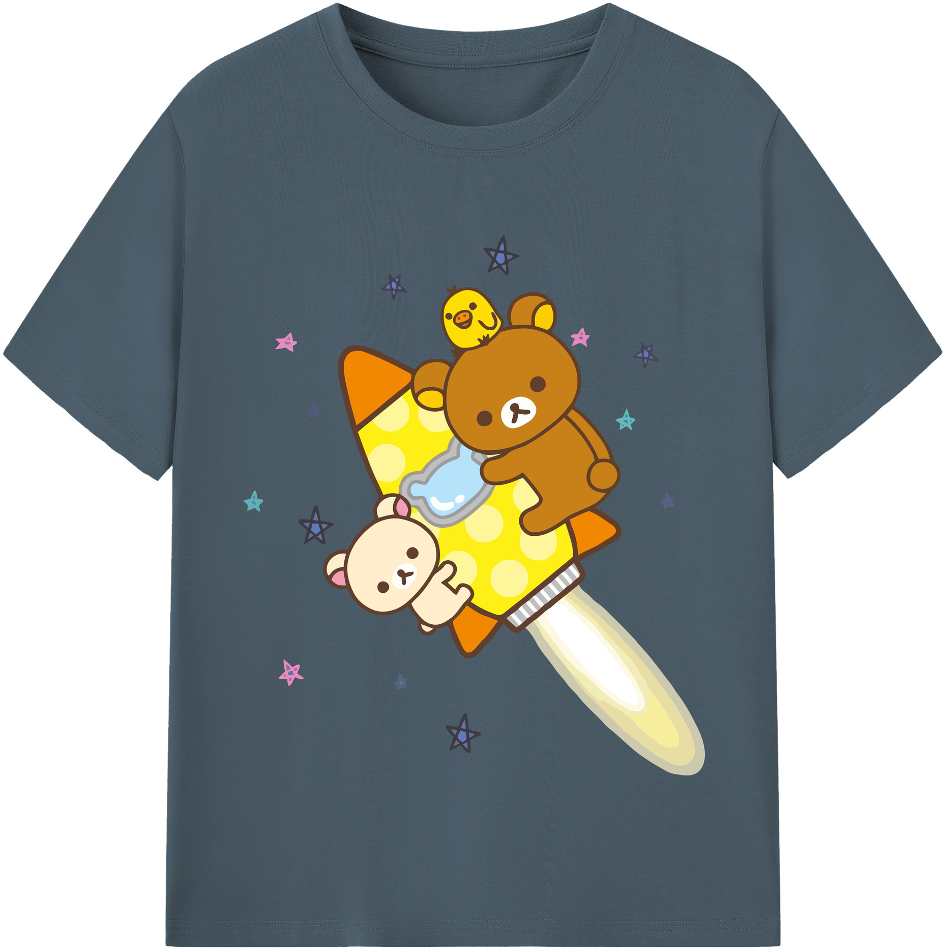（画像用） リラックマ リラックマ キイロイトリ Rilakkuma Korilakkuma Kiiroitori 綿100％半袖Tシャツ（フロントプリント）